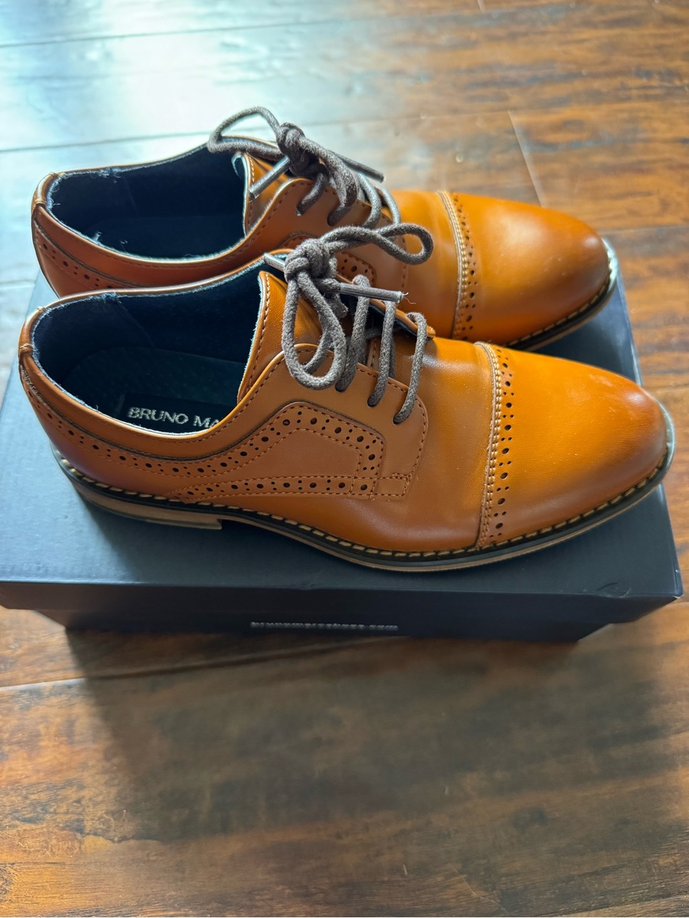 Bruno Marc Boys Tan Leather Wingtip Dress Shoes